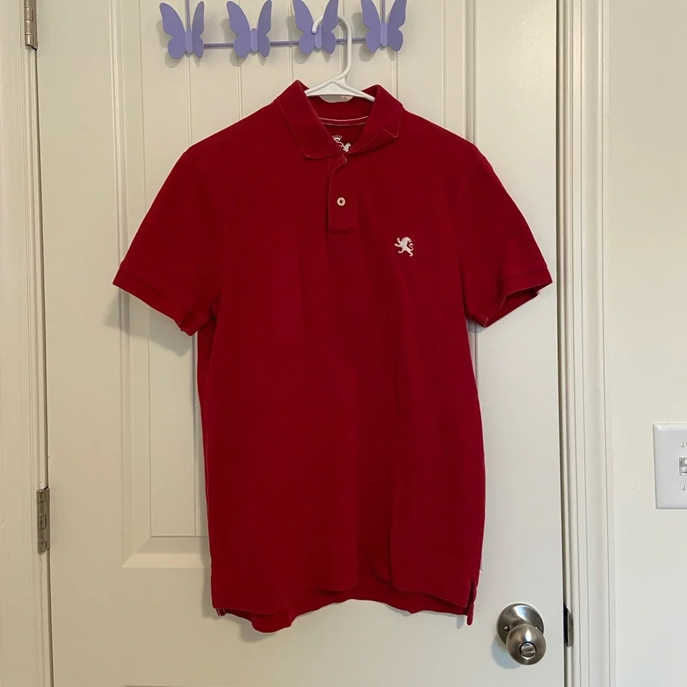 Express men’s red embroidered logo polo shirt — small‎
